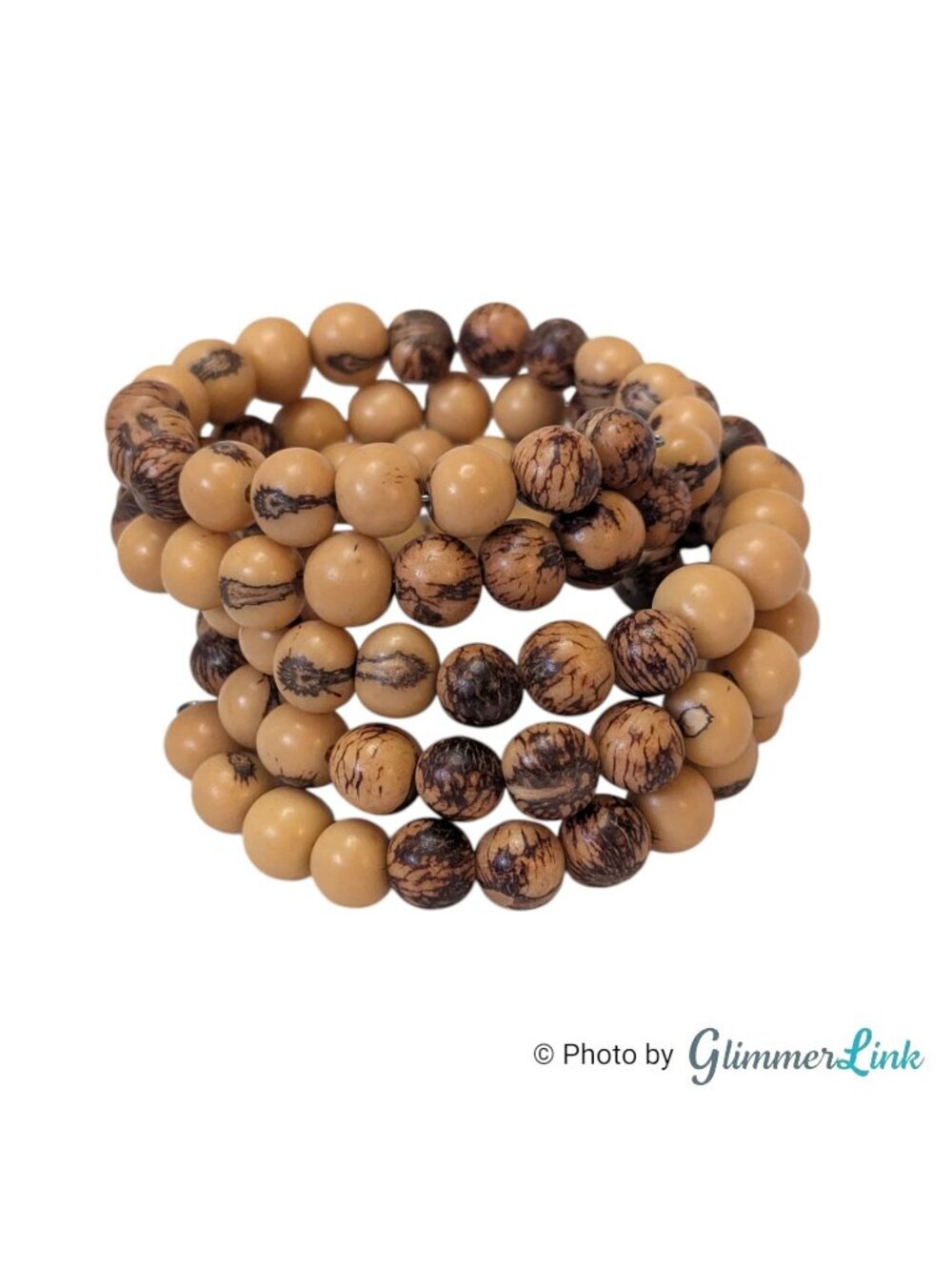 Natural Seed Bead Memory Wire Bracelet Wood Tone Wrap Bracelet